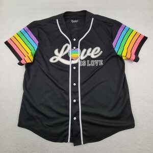 Spencers Shirt Mens 2XL Black Love Is Love Pride Rainbow Stripes Baseball Jersey